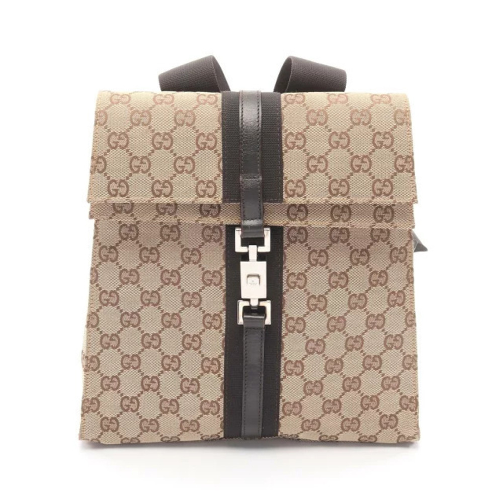 Gucci Backpack Rucksack Daybag canvas leather Beige Cream brown